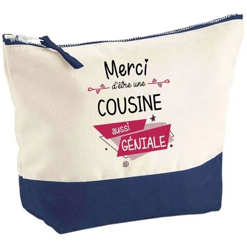 Pochette fond bleu Cousine Merci Géniale - Anniversaire - Cadeau Famille - Original Trousse Maquillage Grand Format