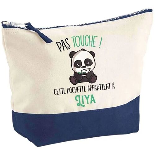 Pochette fond bleu Liya Pas touche Panda - Cadeau Original - Anniversaire - Personnalisé Trousse Maquillage Grand Format