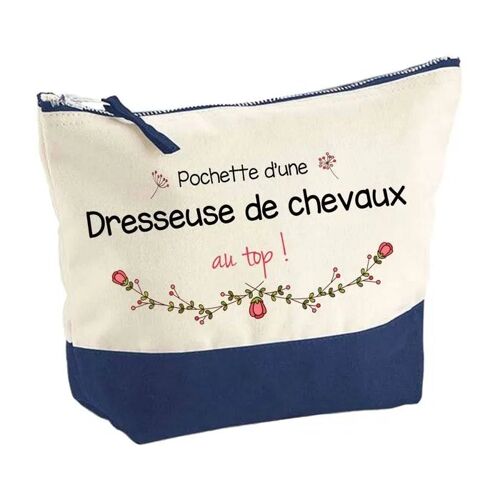 Pochette fond bleu Dresseuse de chevaux au Top - Cadeau Original - Anniversaire Trousse Maquillage Grand Format