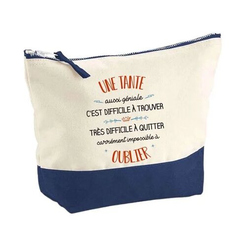Pochette fond bleu Tante aussi géniale - Anniversaire - Original Trousse Maquillage Grand Format