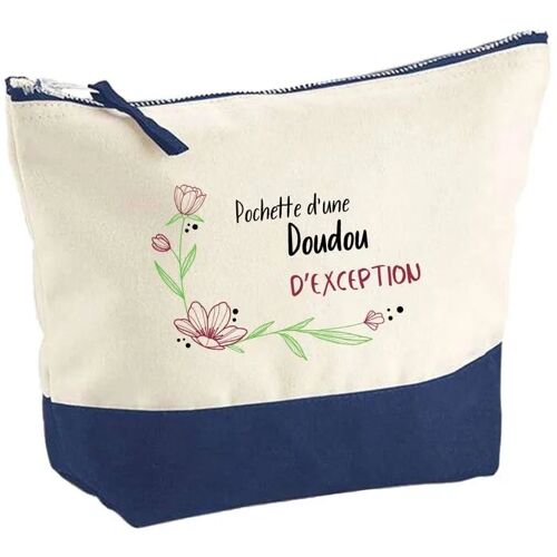 Pochette fond bleu Doudou d'exception - Cadeau Original - Anniversaire - Personnalisé Trousse Maquillage Grand Format