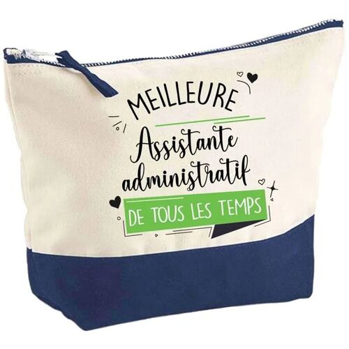 Pochette fond bleu Meilleure Assistante Administratif de tous les temps - Anniversaire Trousse Maquillage Grand Format