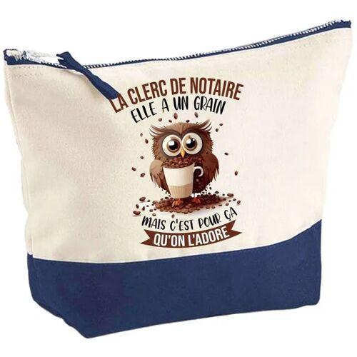 Pochette fond bleu La Clerc de Notaire Chouette Grain - Cadeau Original - Anniversaire Trousse Maquillage Grand Format