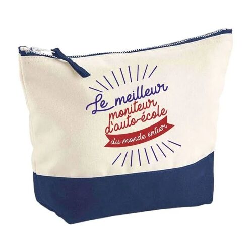 Pochette fond bleu Meilleur moniteur d_auto-école du monde - Cadeau - Anniversaire Trousse Grand Format