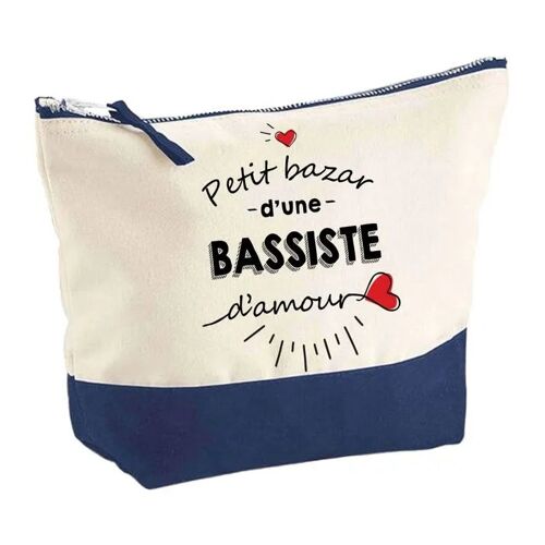 Pochette fond bleu Bazar d'une Bassiste d'Amour - Cadeau Original - Anniversaire - Trousse Maquillage Grand Format