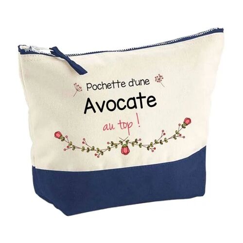 Pochette fond bleu Avocate au Top - Cadeau Original - Anniversaire - Personnalisé Trousse Maquillage Grand Format