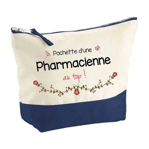 Pochette fond bleu Pharmacienne au Top - Cadeau Original - Anniversaire - Personnalisé Trousse Maquillage Grand Format