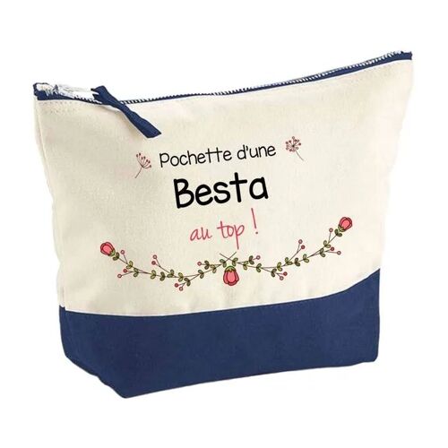 Pochette fond bleu Besta au Top - Cadeau Original - Anniversaire - Personnalisé Trousse Maquillage Grand Format