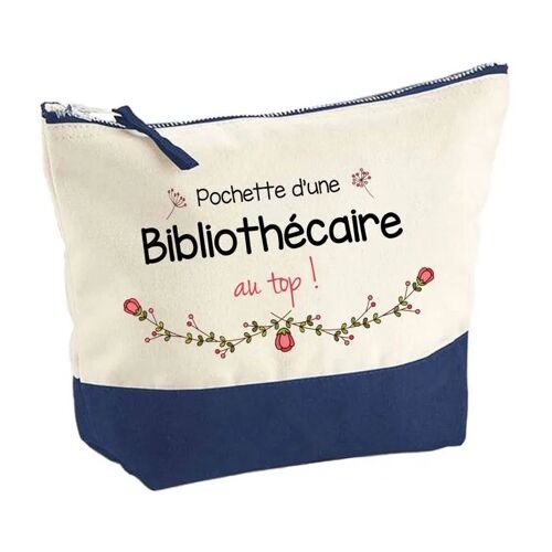 Pochette fond bleu Bibliothécaire au Top - Cadeau Original - Anniversaire - Personnalisé Trousse Maquillage Grand Format
