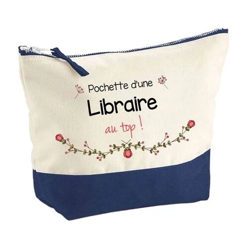 Pochette fond bleu Libraire au Top - Cadeau Original - Anniversaire - Personnalisé Trousse Maquillage Grand Format