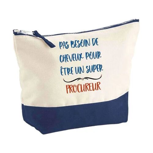 Pochette fond bleu Procureur pas besoin de Cheveux - Cadeau Original - Anniversaire Trousse Grand Format