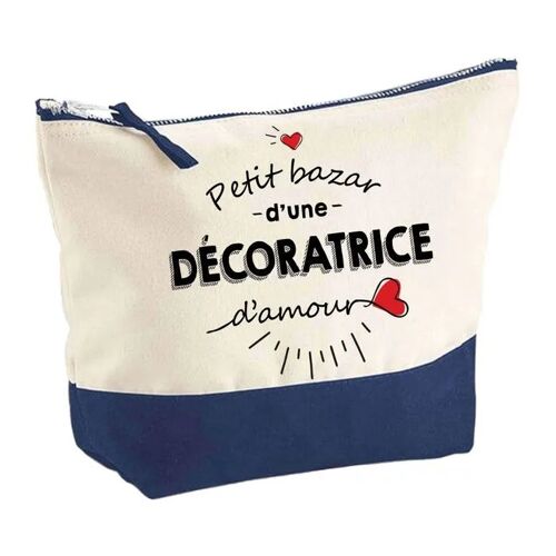 Pochette fond bleu Bazar d'une Décoratrice d'Intérieur d'Amour - Cadeau Original Trousse Maquillage Grand Format