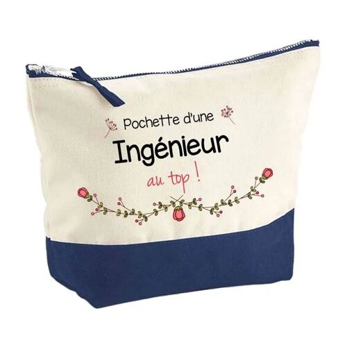 Pochette fond bleu Ingénieur au Top - Cadeau Original - Anniversaire - Personnalisé Trousse Maquillage Grand Format