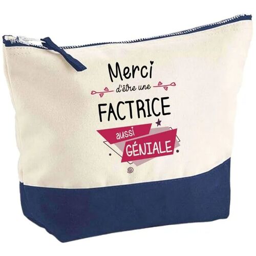 Pochette fond bleu Factrice Merci Géniale - Cadeau Original - Anniversaire - Personnalisé Trousse Maquillage Grand Format