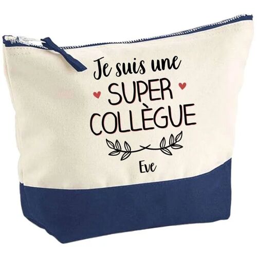 Pochette fond bleu Eve Super Collègue - Cadeau Original - Anniversaire - Personnalisé Trousse Maquillage Grand Format