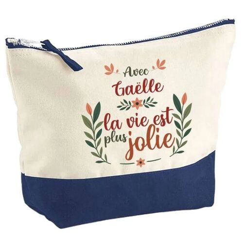 Pochette fond bleu Gaëlle la vie est plus jolie - Cadeau Original - Anniversaire - Trousse Maquillage Grand Format