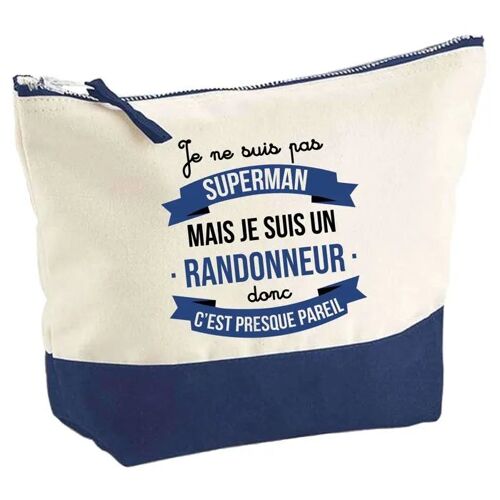 Pochette fond bleu Randonneur Superman - Cadeau Original - Anniversaire - Personnalisé Trousse Maquillage Grand Format