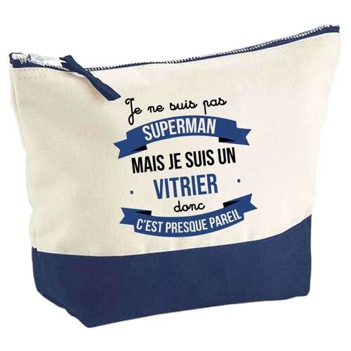 Pochette fond bleu Vitrier Superman - Cadeau Original - Anniversaire - Personnalisé Trousse Maquillage Grand Format