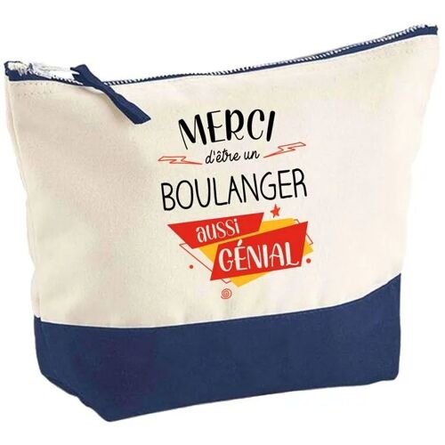 Pochette fond bleu Boulanger Merci Génial - Cadeau Original - Anniversaire - Personnalisé Trousse Maquillage Grand Format