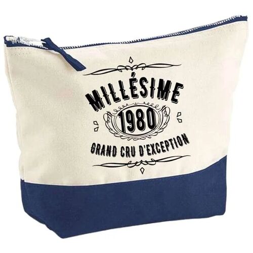 Pochette fond bleu 1980 Millésime Grand Cru - Cadeau Retraite - Anniversaire - Original Trousse Maquillage Grand Format