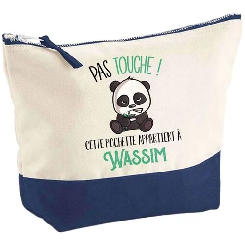 Pochette fond bleu Wassim Pas touche Panda - Cadeau Original - Anniversaire - Personnalisé Trousse Maquillage Grand Format