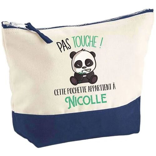 Pochette fond bleu Nicolle Pas touche Panda - Cadeau Original - Anniversaire - Trousse Maquillage Grand Format