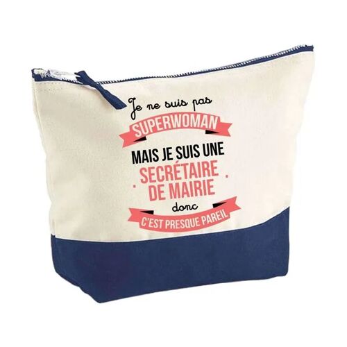Pochette fond bleu Secrétaire de Mairie Superwoman - Cadeau Original - Anniversaire Trousse Maquillage Grand Format