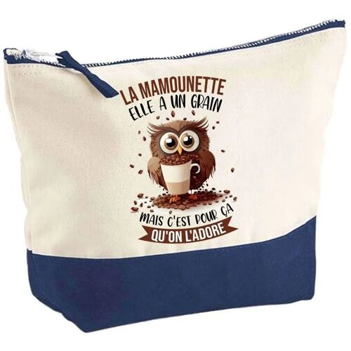 Pochette fond bleu La Mamounette Chouette Grain - Fête des Grands-Mères - Anniversaire Trousse Maquillage Grand Format