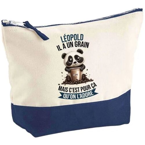 Pochette fond bleu Léopold Panda Grain - Cadeau Original - Anniversaire - Personnalisé Trousse Maquillage Grand Format