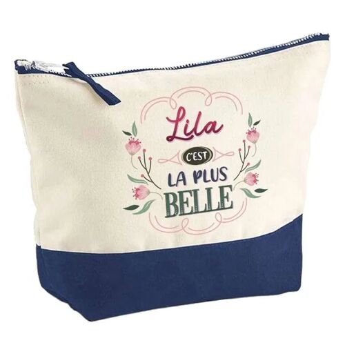 Pochette fond bleu Lila la plus belle - Cadeau Original - Anniversaire - Personnalisé Trousse Maquillage Grand Format
