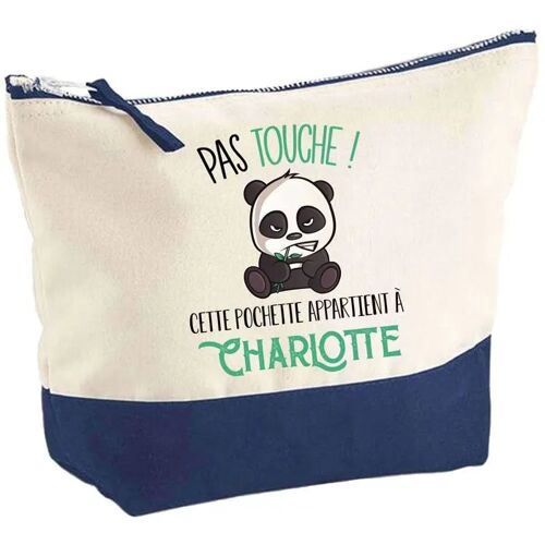 Pochette fond bleu Charlotte Pas touche Panda - Cadeau Original - Anniversaire - Trousse Maquillage Grand Format