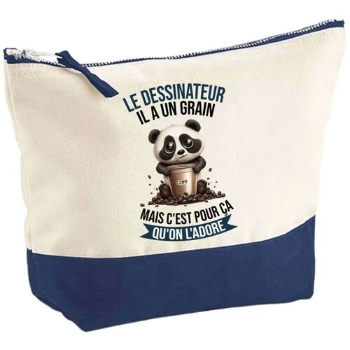 Pochette fond bleu Le Dessinateur Panda Grain - Cadeau Original - Anniversaire Trousse Maquillage Grand Format