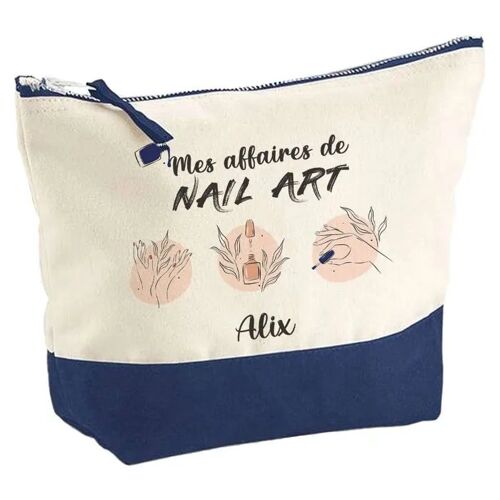 Pochette fond bleu Affaires de Nail Art Alix - Cadeau Original - Anniversaire - Trousse Maquillage Grand Format