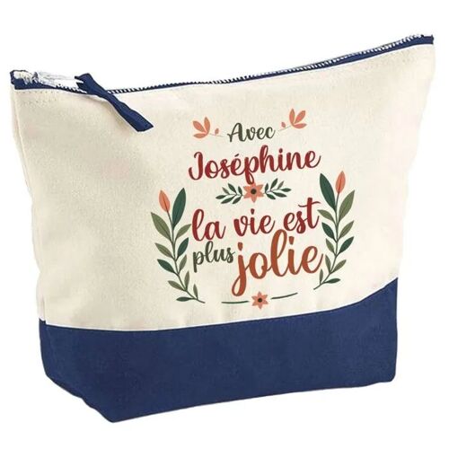 Pochette fond bleu Joséphine la vie est plus jolie - Cadeau Original - Anniversaire Trousse Maquillage Grand Format