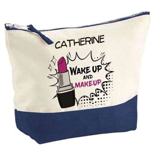 Pochette fond bleu Catherine Wake Up and Makeup - Cadeau Original - Anniversaire - Trousse Maquillage Grand Format