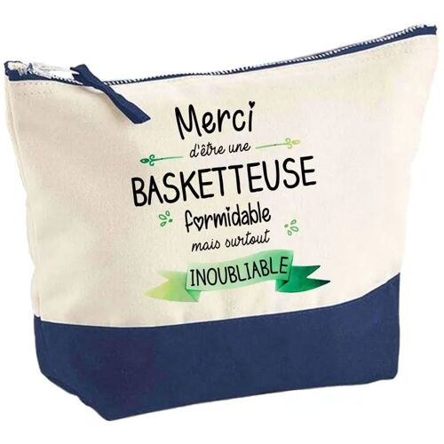 Pochette fond bleu Merci Basketteuse Inoubliable - Cadeau Original - Anniversaire Trousse Maquillage Grand Format
