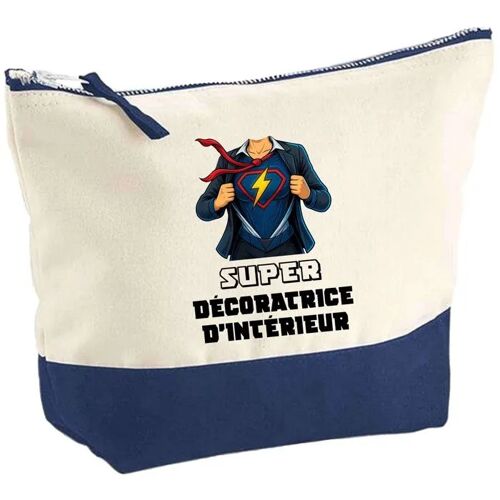 Pochette fond bleu Super Décoratrice D'Intérieur Femme - Cadeau Original - Anniversaire Trousse Maquillage Grand Format
