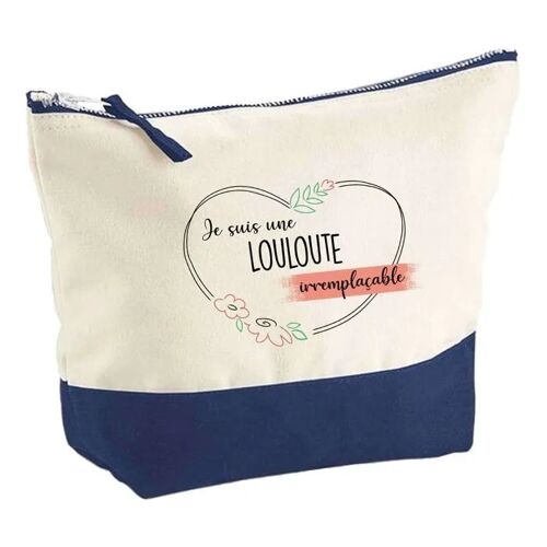 Pochette fond bleu Louloute Irremplaçable - Cadeau Original - Anniversaire - Personnalisé Trousse Maquillage Grand Format