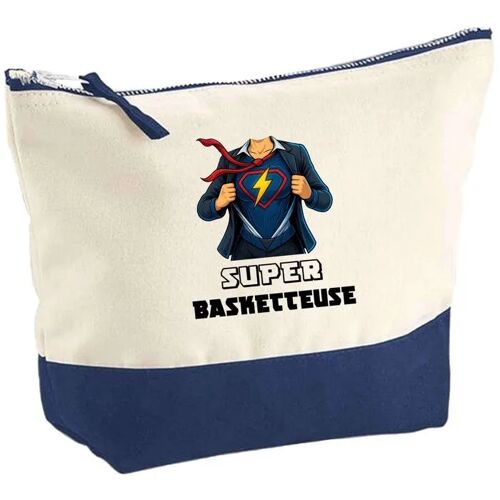Pochette fond bleu Super Basketteuse Femme - Cadeau Original - Anniversaire - Personnalisé Trousse Maquillage Grand Format