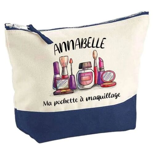 Pochette fond bleu Maquillage Annabelle - Cadeau Original - Anniversaire - Personnalisé Trousse Maquillage Grand Format