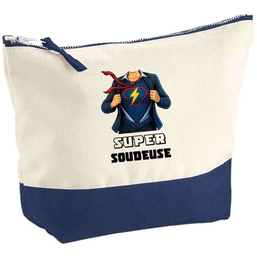 Pochette fond bleu Super Soudeuse Femme - Cadeau Original - Anniversaire - Personnalisé Trousse Maquillage Grand Format