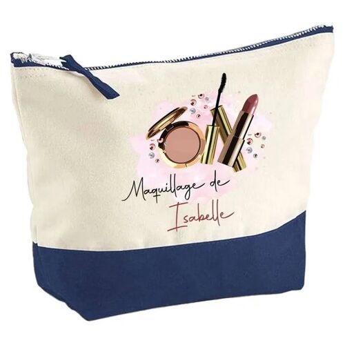 Pochette fond bleu le Maquillage de Isabelle - Cadeau Original - Anniversaire - Trousse Maquillage Grand Format