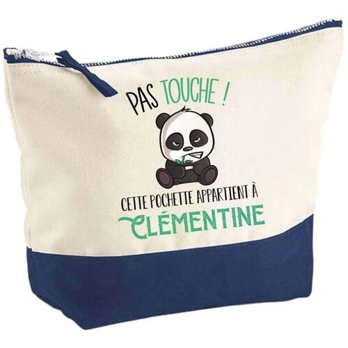 Pochette fond bleu Clémentine Pas touche Panda - Cadeau Original - Anniversaire - Trousse Maquillage Grand Format