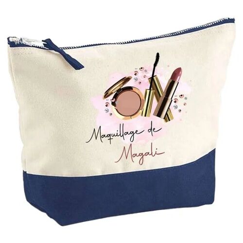 Pochette fond bleu le Maquillage de Magali - Cadeau Original - Anniversaire - Personnalisé Trousse Maquillage Grand Format