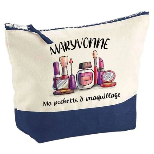 Pochette fond bleu Maquillage Maryvonne - Cadeau Original - Anniversaire - Personnalisé Trousse Maquillage Grand Format