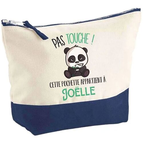 Pochette fond bleu Joëlle Pas touche Panda - Cadeau Original - Anniversaire - Personnalisé Trousse Maquillage Grand Format