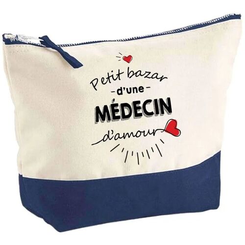 Pochette fond bleu Bazar d'une Médecin d'Amour - Cadeau Original - Anniversaire - Trousse Maquillage Grand Format