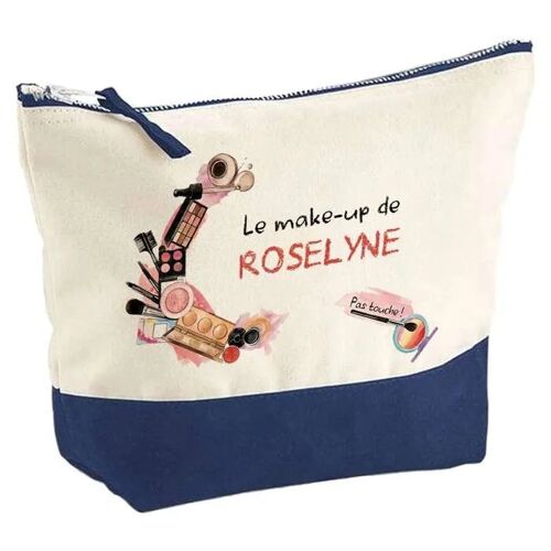Pochette fond bleu Roselyne Mon make-up - Cadeau Original - Anniversaire - Personnalisé Trousse Maquillage Grand Format