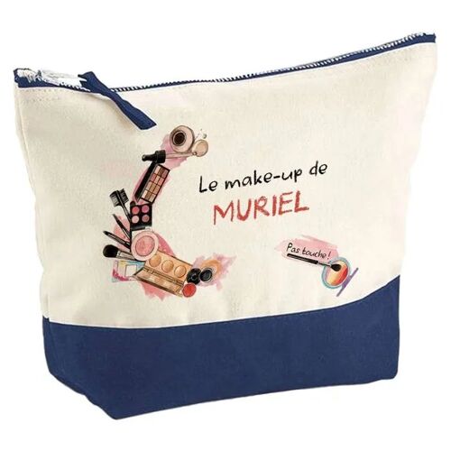 Pochette fond bleu Muriel Mon make-up - Cadeau Original - Anniversaire - Personnalisé Trousse Maquillage Grand Format