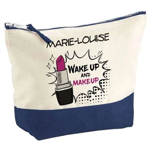 Pochette fond bleu Marie-Louise Wake Up and Makeup - Cadeau Original - Anniversaire Trousse Maquillage Grand Format
